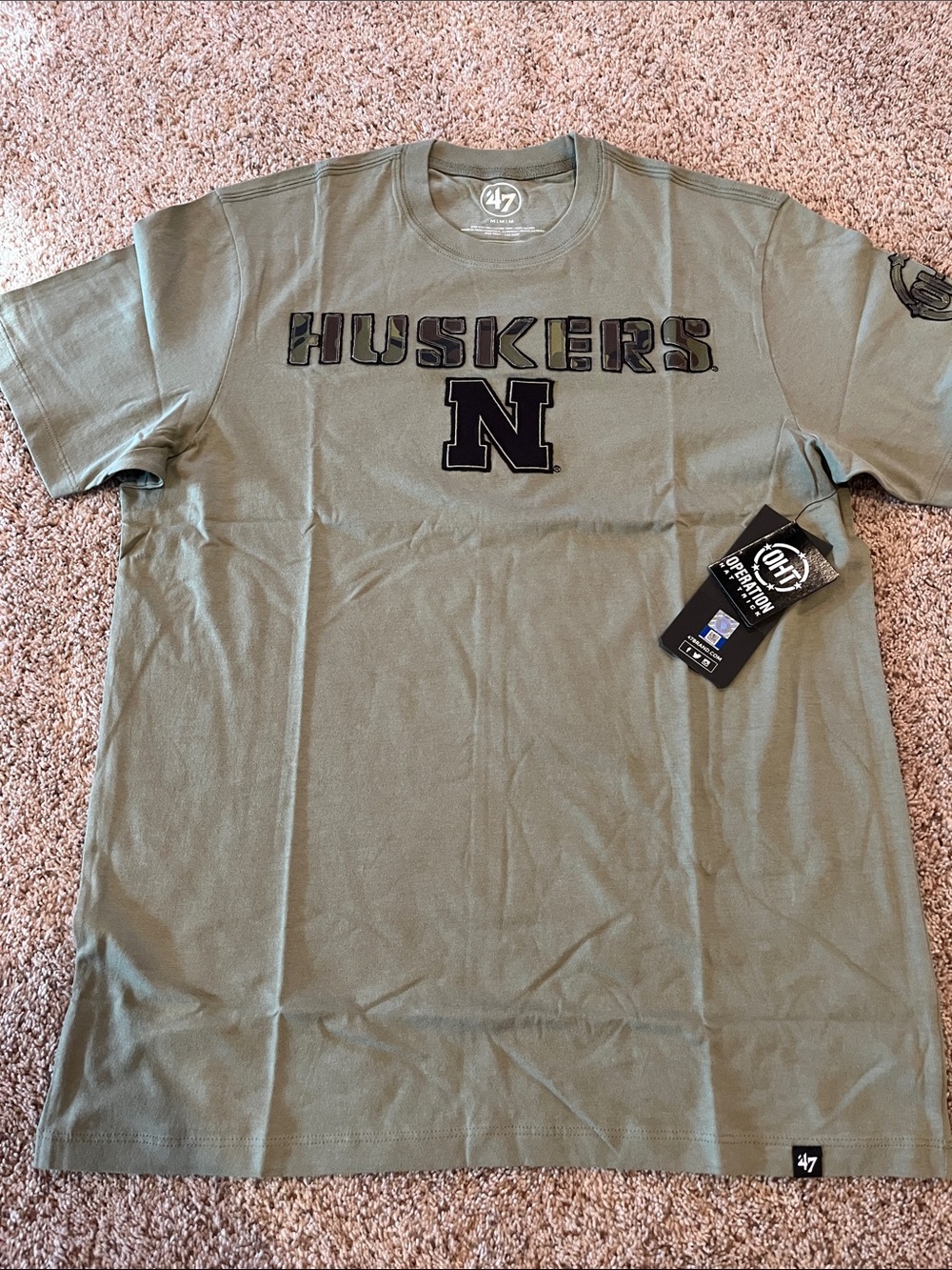 47 Brand Nebraska Huskers Olive Green Short Sleeve Tee